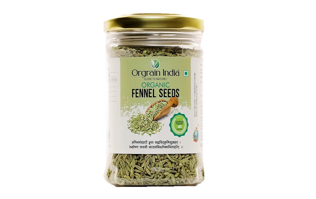 Orgrain India Organic Fennel Seeds    Glass Jar  120 grams